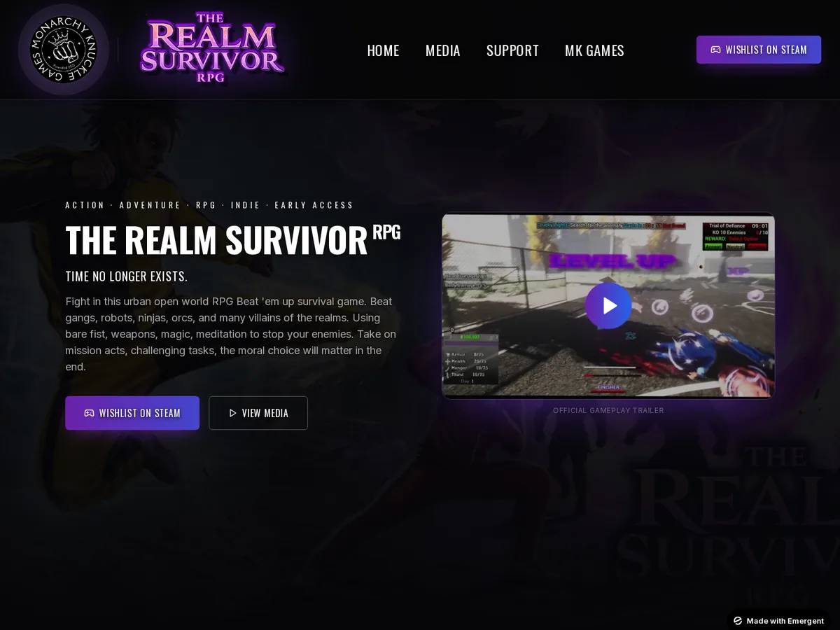 The Realm Survivor RPG website screenshot